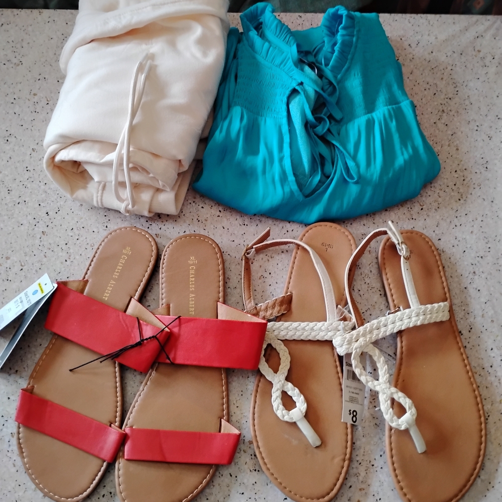 Red and White Sandals Set
